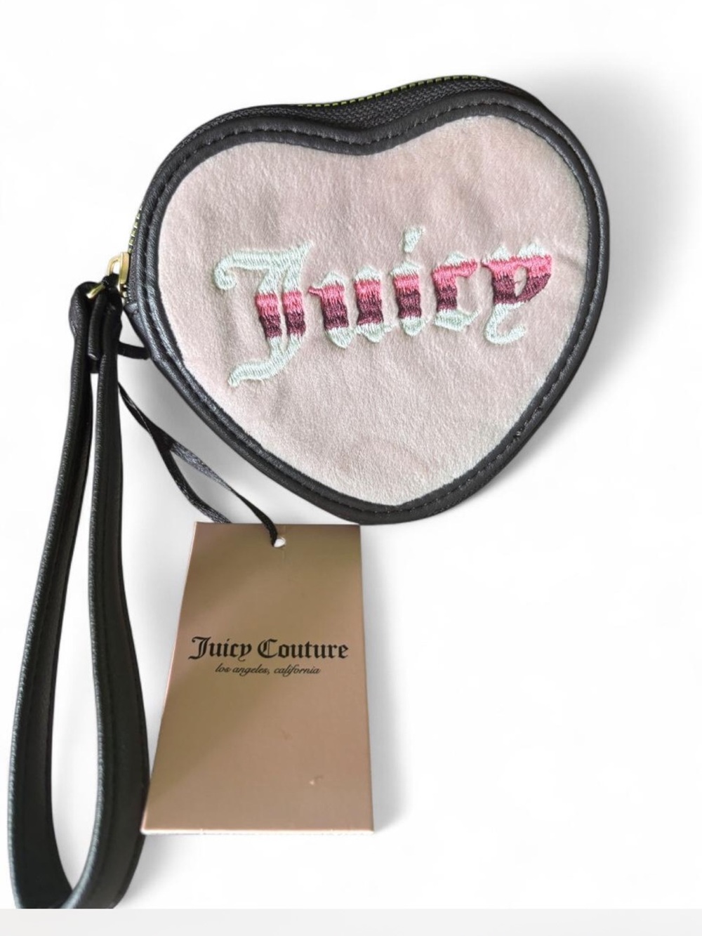 Juicy Couture heart card holder wallet mini wrist bag Soft pink embroidery logo